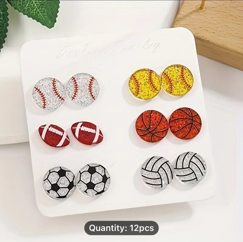 SPORT 6er Set Ohrringe Baseball Tennis Basketball Football Volleyball Soccer