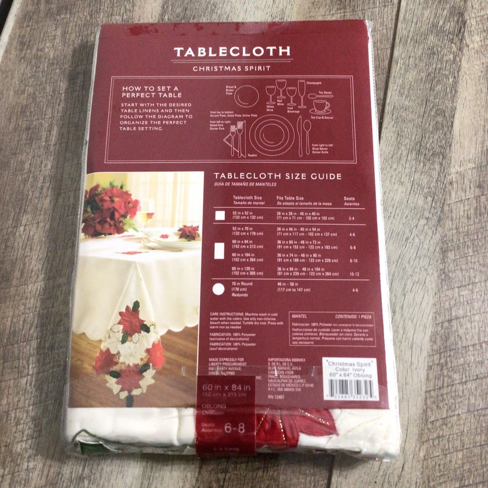 Christmas Spirit Tablecloth 60”x84” Oblong Holiday Poinsettia NIP - Image 3 of 4
