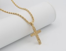 Gold Nugget Crucifix Necklace, 3mm Rope Chain...