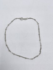 Sterling Silver Ankle Bracelet Box Chain Silver Beads Italy Makers Mark MWS  9&rdquo;