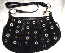 Kathy Van Zeeland Black Mix Faux Suede Shoulder Bag With Key Charms Medium