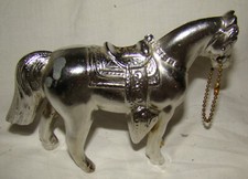 Vtg 1950s Metal Cowboy Horse Toy Figure Silver Painted Made in USA 4.5