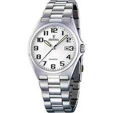 Festina F163749 Mens Silver Stainless Steel White Analog Dial Quartz Watch 40 mm
