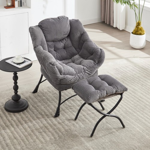 Moderner Akzentstuhl mit Ottomane Stoff Lounge Lazy Chair Armlehne Seitentasche - Bild 7 von 16