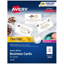 Avery Clean Edge Printable Business Cards Sure Feed Technology 2x3.5" White 1000