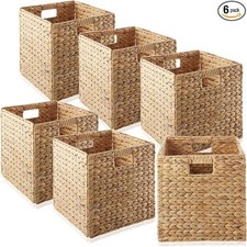 Casafield 12" x 12" Water Hyacinth Storage Baskets, Set of 6 Collapsible Cube