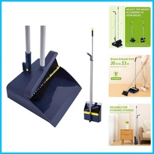 Ergonomic 53-Inch Broom and Dustpan Set - Foldable & Stylish Navy Cleaning Tool