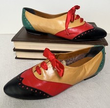 Vintage 1980s Nina From Spain Oxford Leather Shoes Flats Color Block 7 N Women s