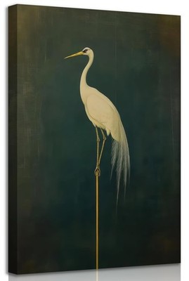 Green Japanese Crane Canvas Wall Art Vintage Asian Bird Prints Wall Decor Ret...