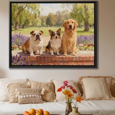 Bulldog Corgi Golden Retriever Oil Painting Canvas Print for Living Room Decor