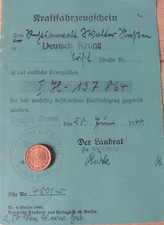 Sehr alter Kraftfahrzeugschein 1940, Deutsch Krone (heutiges Polen) Rarit&auml;t