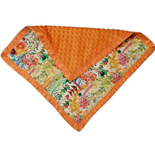 Orange and Floral Printed Lovey Small 18" Square Baby Blanket Handmade