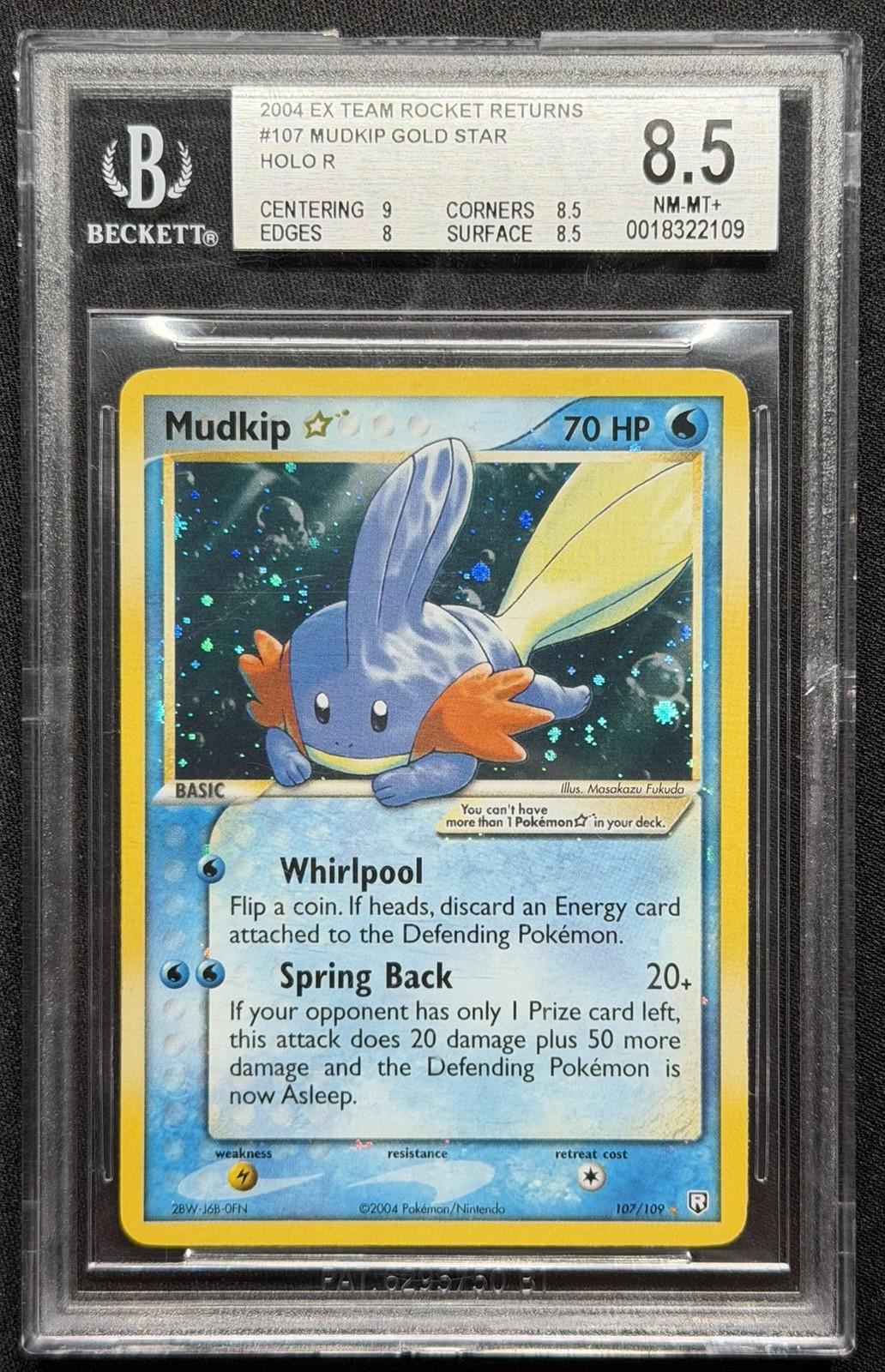 2004 Pokemon EX Team Rocket Returns Mudkip Holo Gold Star 107 - Beckett BGS 8.5