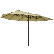 15ft Patio Double Sided Umbrella Outdoor Extra Large Market Shade with Crank TAN