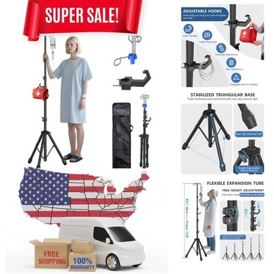 Sturdy Adjustable IV Stand with 4 Hooks: Ideal for Home and Hospital Use