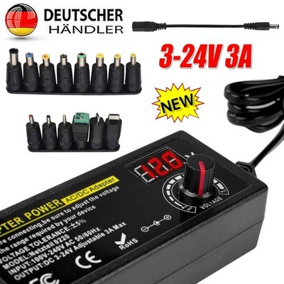 24V 3A 72W Universal Netzteil, AC to DC 3V-24V Adapter Verstellbarer Netzadapter