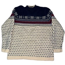 Vintage Lands End Wool Pullover Nordic Fair Isle Ski Sweater Unisex Size Medium