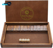 Shut the Box Wooden Board Dice Game with 12 Numbers and Lid for Kids Adults