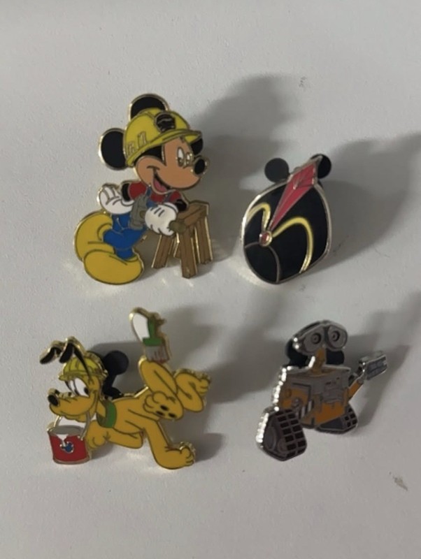 Disney Parks Trading Pin Set Lot of 4: Mickey Mouse, Pluto, WALL-E, Genie Lamp