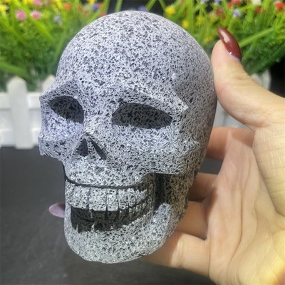 1.8LB 4.3'' Natural Lava Stone Skull Carved Crystal Heal Reiki Quartz Decor