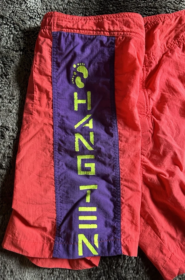 Bañador Hang Ten de Colección Años 90 para Hombre Talla XL Rosa Neón Púrpura Spellout Foto 4 de 4