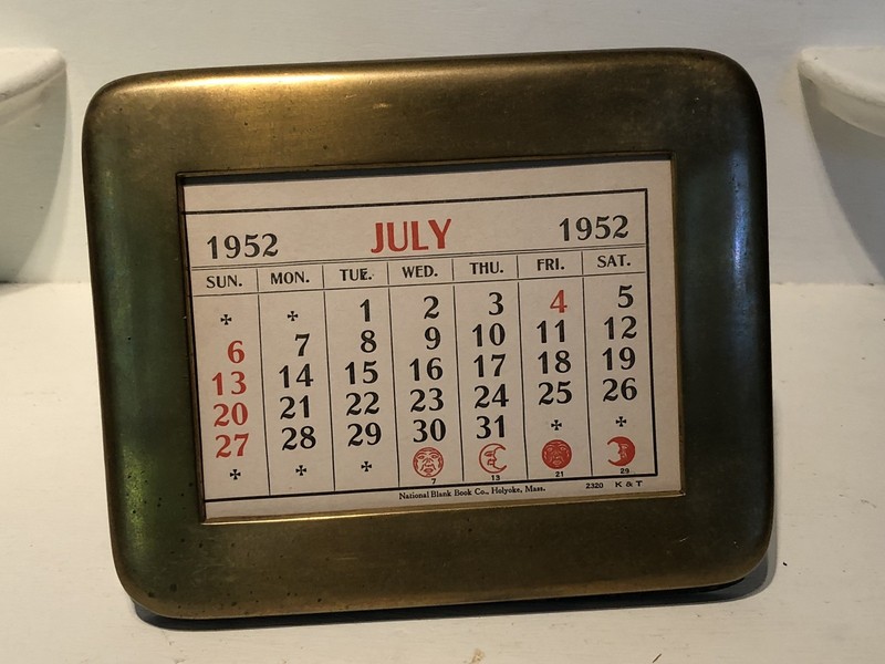 Vintage National Blank Book Co. 1952 Calendar in Heavy Brass Desk Top Frame