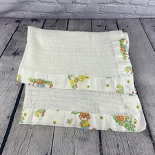 Vintage Thermal Baby Blanket White Cartoon Trim