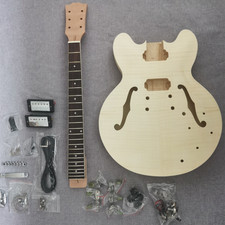 DIY 6 String 335 Electric Guitar Kit Unfinished Flamed Maple Top Silver Part