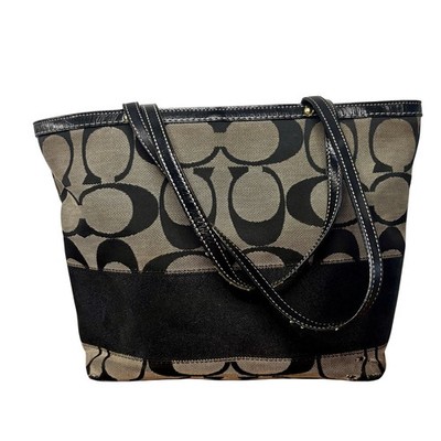 COACH 10124 Signature C Jacquard Small Gallery Tote Black Leather Trim Y2K