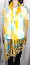 Silk Chiffon Yellow Sheer Floral Scarf Lightweight Boho Fairy Whimsy