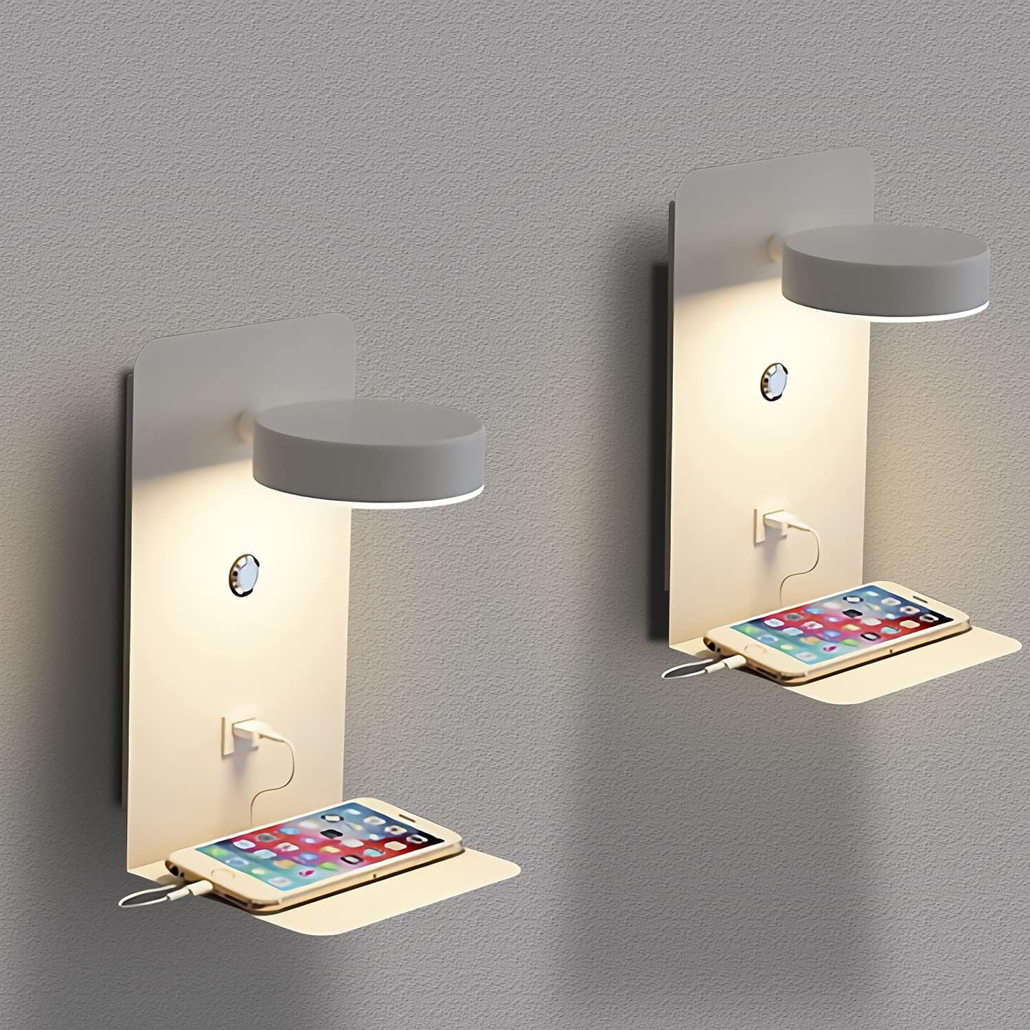 Set 2 Applique LED Eleganti Per Comodino - Con USB e Luce Touch Dolce