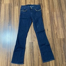 CACHE Women's Jeans -Size 6 Stretchy Dark Denim - Boot Cut - Studded Pockets