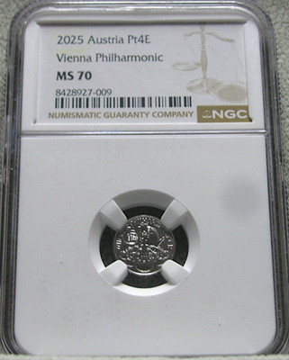 2025 Austria Philharmonic Platinum 1/25 Ounce Round - NGC MS-70