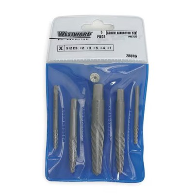 Westward 2Rur6 Screw Extractor Set, Cr Mo, 5 Pcs.