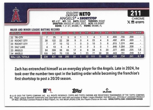 2025 Topps Chrome Green Raywave Refractor Zach Neto #90/99 (211) Angels - Picture 2 of 2