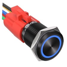 16mm Latching Push Button Switch 12V DC On Off Black Shell Black Shell-Blue