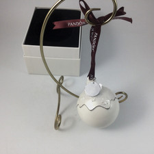 Pandora Christmas Ornament White Ceramic Silver Embellishment Snow Flakes 2018