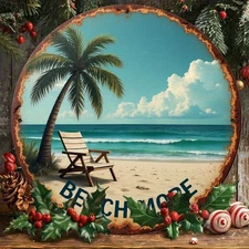 Bohemian Beach Palm Trees Ocean Landscape Round Metal Sign 7.8Inch