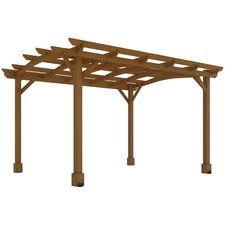 Outsunny 10' x 12' Outdoor Pergola, Wood Gazebo w/ Arched Roof, Dark Brown