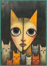 ACEO 2.5x3.5 watercolor painting - cat kitten whimsical fantasy surreal