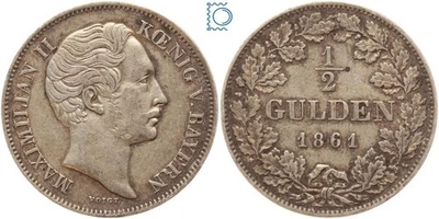 BAYERN ½ Gulden 1861, Maximilian II. Joseph 1848-1864 [MZ953 - Bild 1 von 3