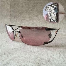 Auth Versace Sunglasses Medusa Rimless Womens Pink Silver Case Authentic