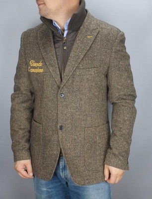 Scotch & Soda Mens Tweed Jacket XL Blazer Herringbone Beige-Brown Back Big Logo