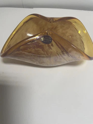 Vintage Murano White Crystal Hand Made in Italy 9x9 vase dish vessel blown glass