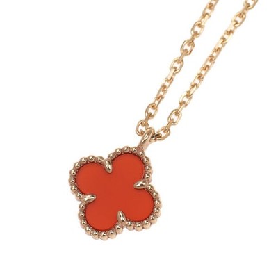 Van Cleef & Arpels K18PG Carnelian Pendant Necklace Sweet Alhambra - Auth free s
