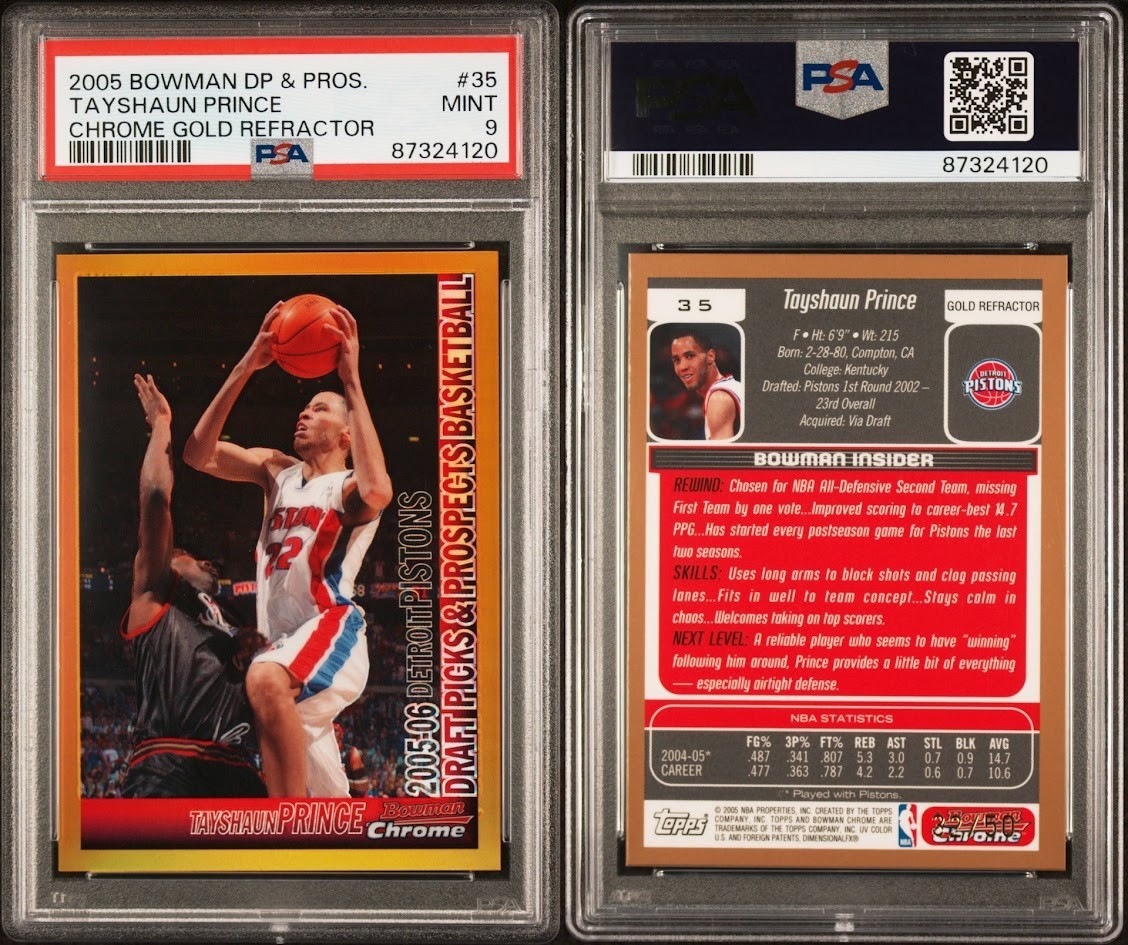 2005 Bowman DP & Pros Tayshaun Prince Gold Refractor /50 #35 PSA 9 Pop 1! view 3