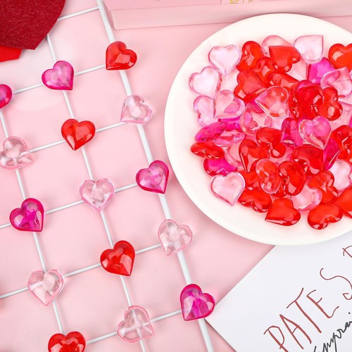 Heart Gems Decorations, 165pcs Acrylic Valentine's Day Red Rose Pink - Picture 5 of 8