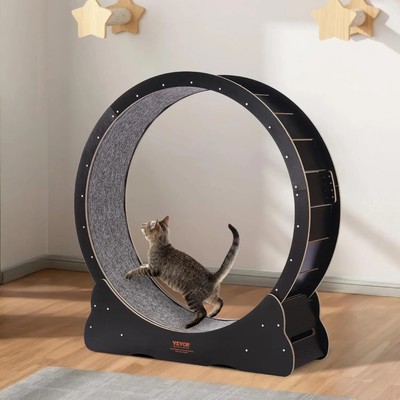 43.3'' Large Cat Exercise Wheel  Running Treadmill with Detachable Carpet (Black)