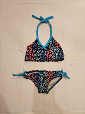 Build A Bear Blue Pink Bikini Cheetah Lepord Print 2 Piece Bathing Suit Clothing
