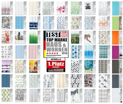 spirella Duschvorhang 120/180/200/240 Weiss, Blau, Grau, Anti-Schimmel Textil 